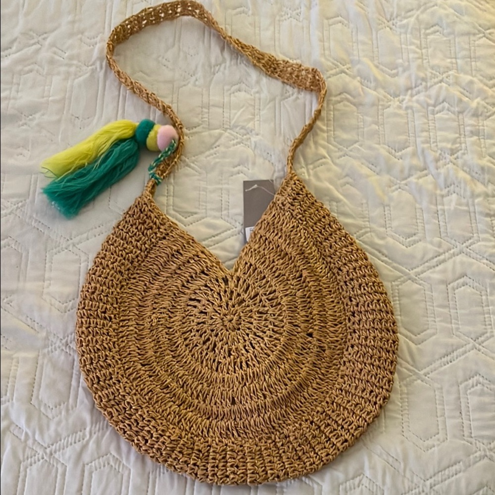 Crown Vintage Tan and Yellow Shoulder Bag with Bohemian Flair
